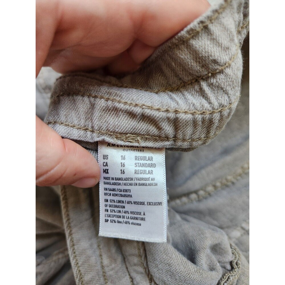 American Eagle Linen Blend Pants Gray Cargo Drawstring Straight High Rise Sz 16R - Picture 5 of 11